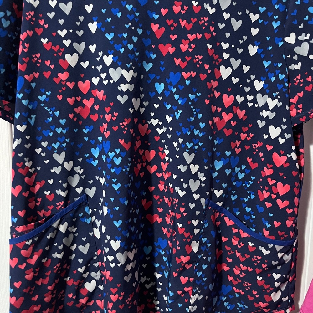 Heart Patterned Scrub Tops - Pink, Blue, set of 3 - Picture 7 of 14